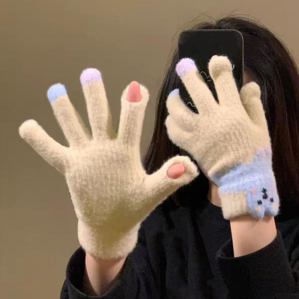 Touch-screen Warm Knitted Gloves Cartoon Girls Winter Gloves Riding Protective Mittens Cycling