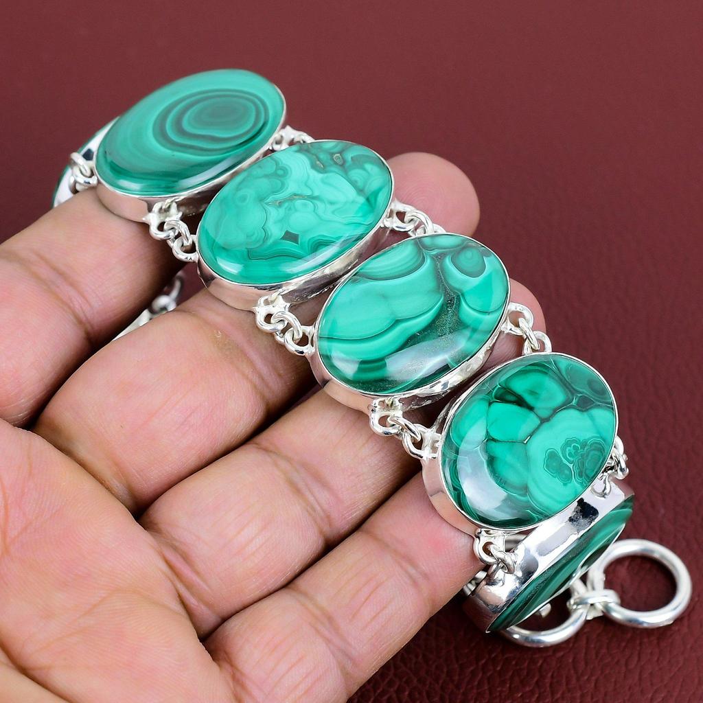 Malachite Bracelet Natural Gemstone Bracelet 925 Sterling Silver Adjustable Chain Bracelet Malachite Jewelry Handmade Bracelet Gifts for Mom