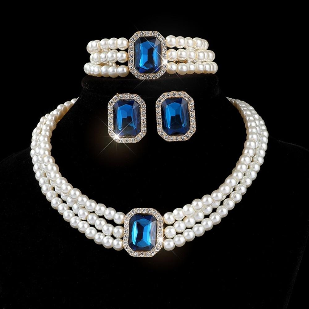 

White Pearl Pearl Jewelry Set Multi-layer Bead Bridal Jewelry Sets Bridal синій