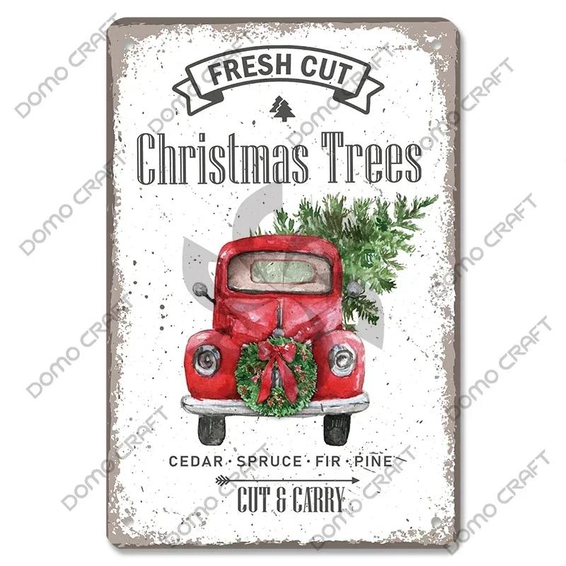 Retro Christmas Decor Vintage Metal Tin Sign with Cake Music Box Christmas Tree for Bakery Candy Shop Home Wall Art