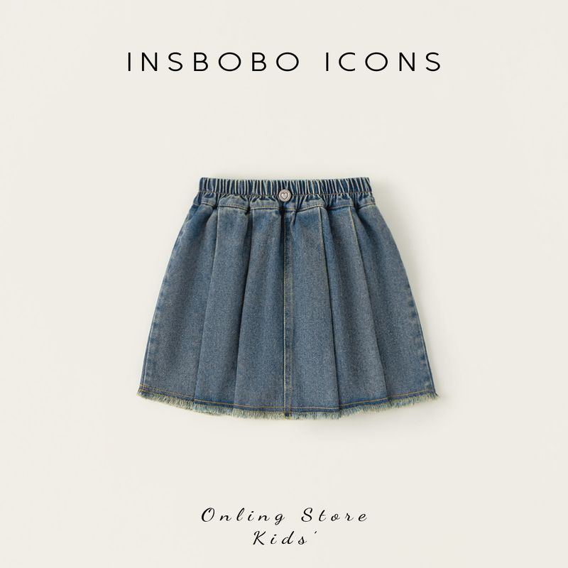 Insbobo Girls  Skirt 2026 Spring New Stylish Denim Skirt Children s Beautiful Short Skirt Baby Half Skirt Cowboy Blue 160