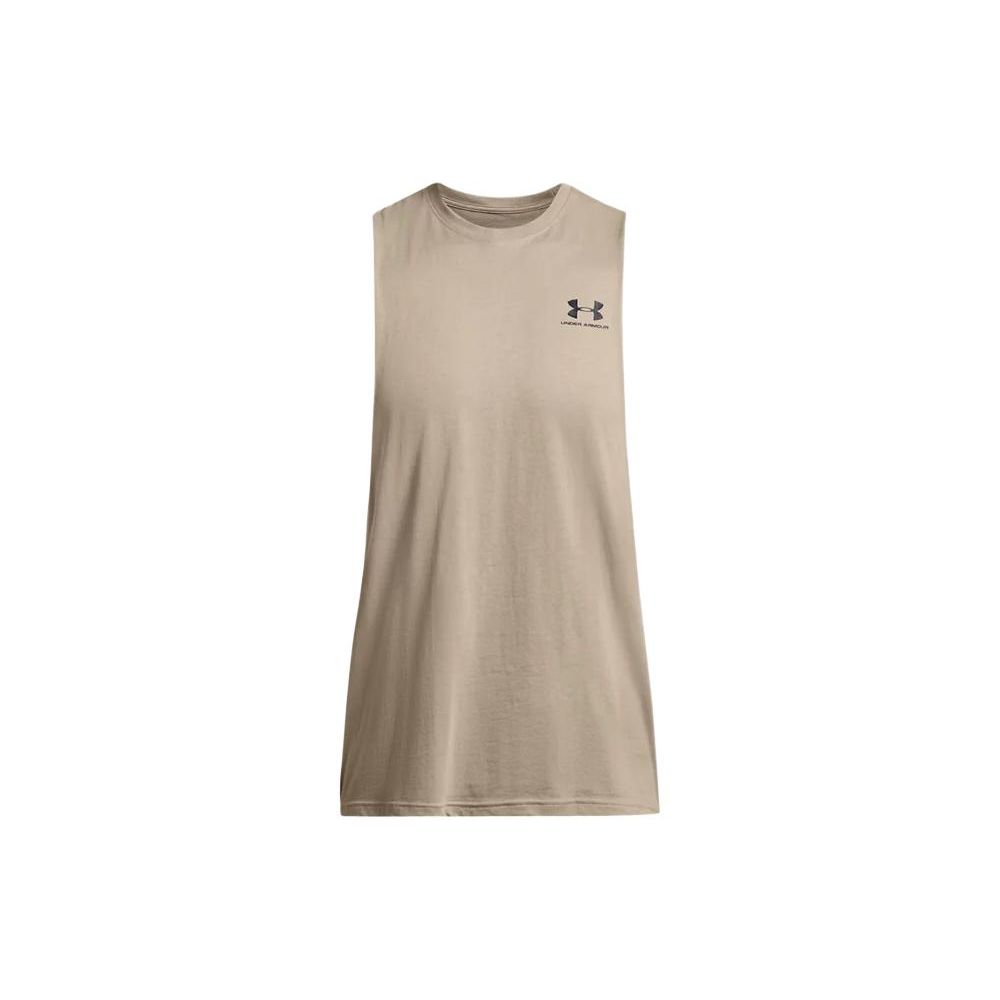 

Under Armour Loose Fit Sleeveless Pullover With Logo Print And Side Slits Men Tops Khaki 1329286-203 L