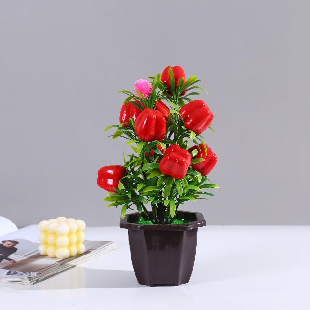 Strawberry Orange Tree Artificial Fruit Plant Potted  Indoor Office Table Decor