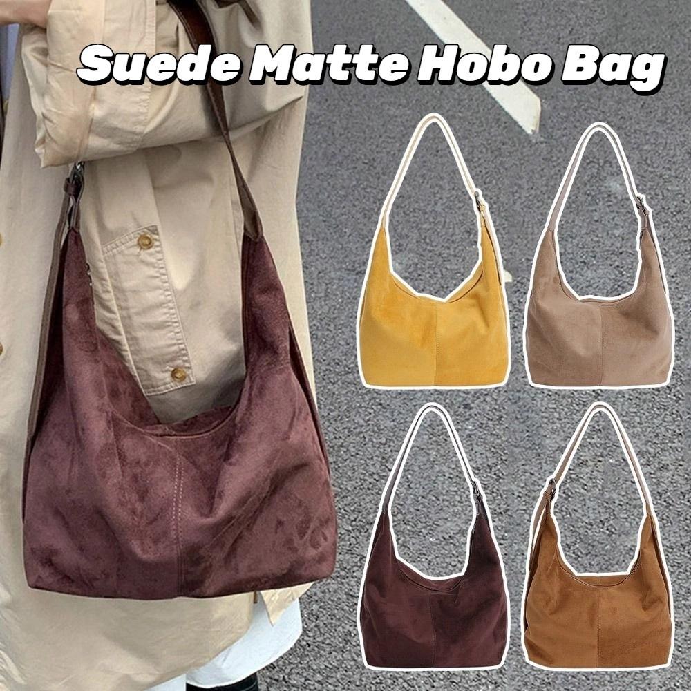Large Capacity Suede Matte Hobo Bag Zipper Female Tote Bag Cute Vintage PU Crossbody Bag  Students