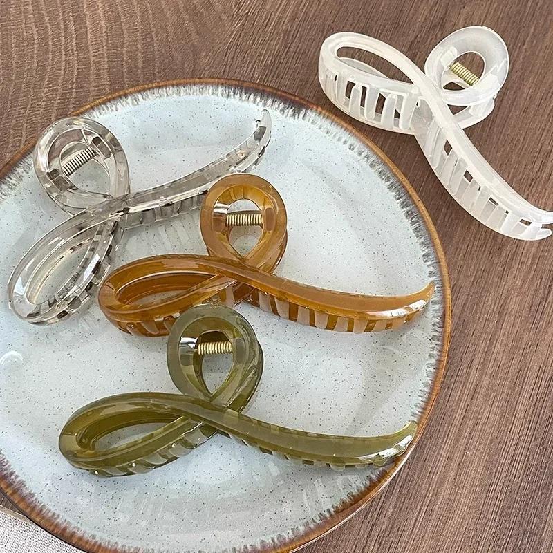 Jelly Colored Bow Grip Clip Sweet Ornament Back of Head Hair Shark Clip Simple Large Hair Clips Hairpin Fashion Hair Accessories