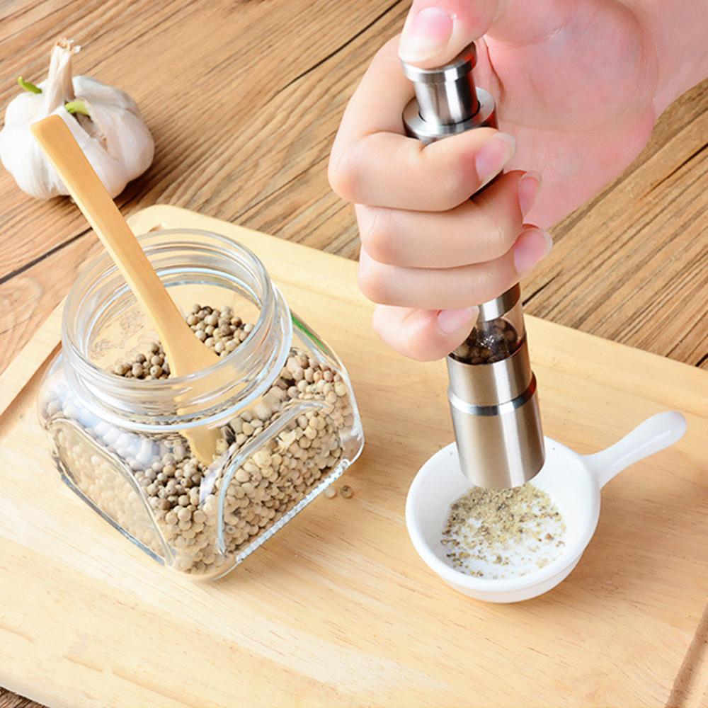 Gingira Stainless Steel Press Pepper Grinder Multi-purpose Grinder PortableThumb Push Salt Pepper Spice Grinder Mill