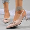 Women's Bow-Knot High Heel Sandal Sexy Crystal Decor Pointed Toe Sandalias Woman New Style Office Ladies Non Slip Sandals Female