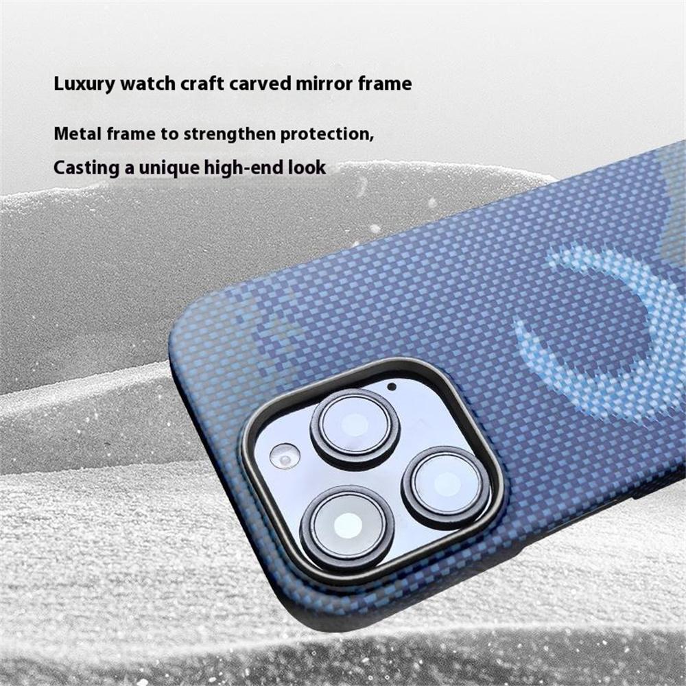 For iPhone 15 Pro Max Magnetic Case Large Camera Cutout Aramid Fiber Phone Cover with Metal Lens Frame