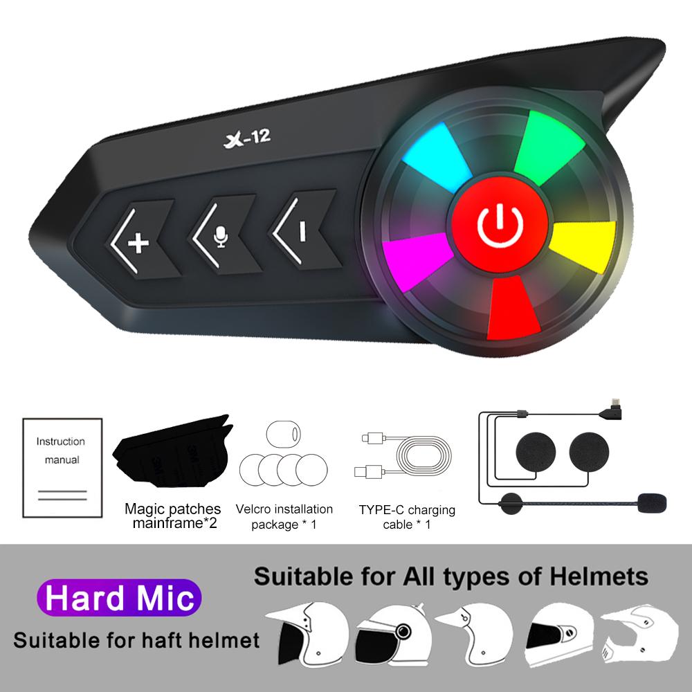 X-15 Bluetooth 5.0 Motorcycle Helmet Headset 1200mAh Battery Wireless Handsfree Stereo Earphone With Ambient Light Headphones