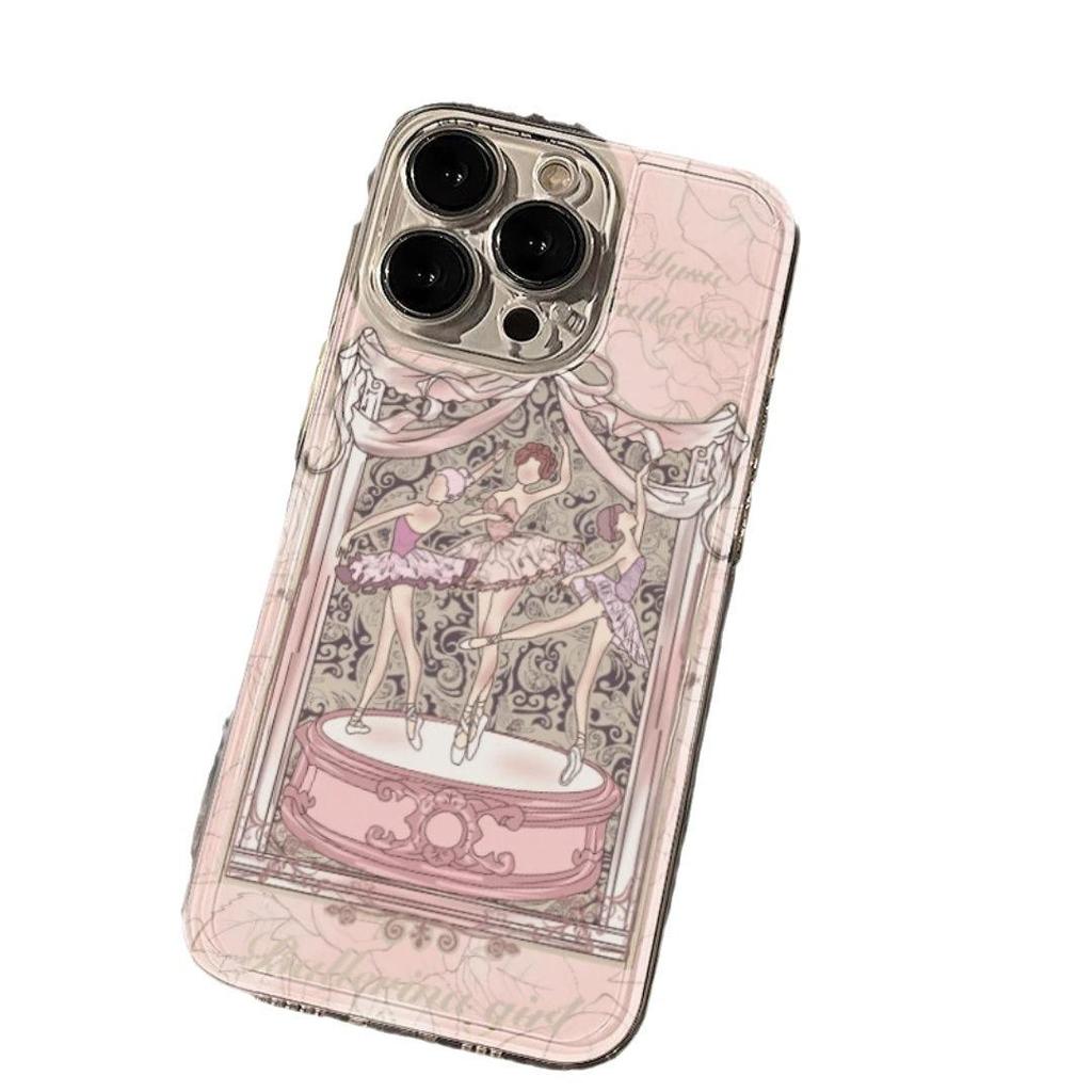 Drop-Proof Transparent Phone Case for iPhone 14 with Ballet Music Box Design