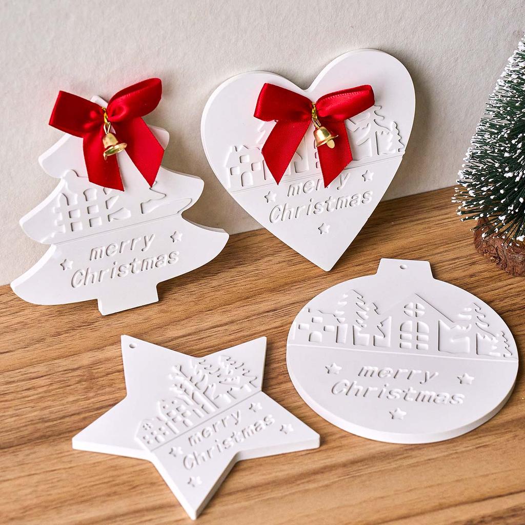 Christmas Heart Round Tree Star Shaped Hanging Ornament Mold DIY Xmas Party Decor Making Plaster Resin Silicone Molds Craft Gift