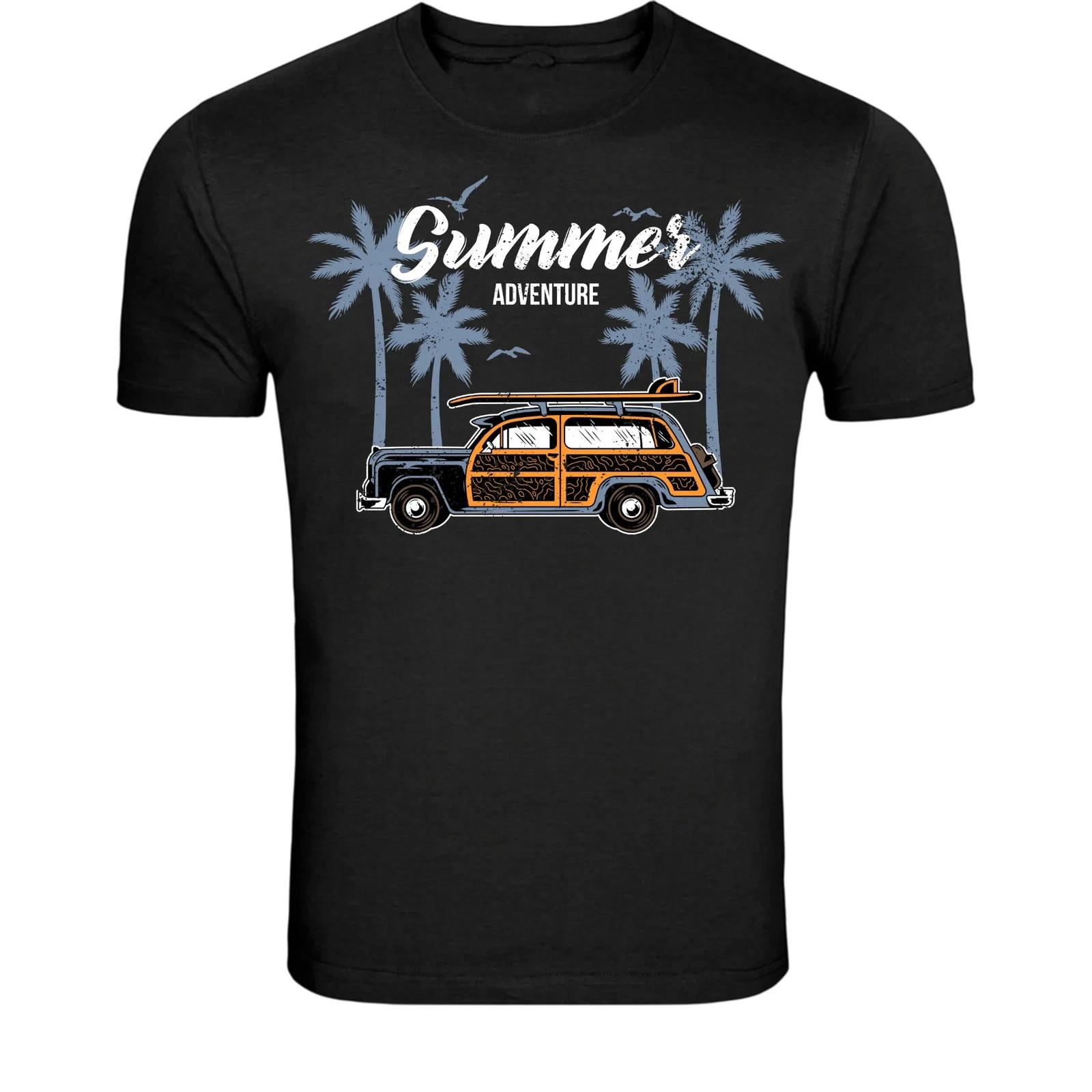 Summer Adventure Surf Van T-Shirt - Vintage Beach Road Trip L
