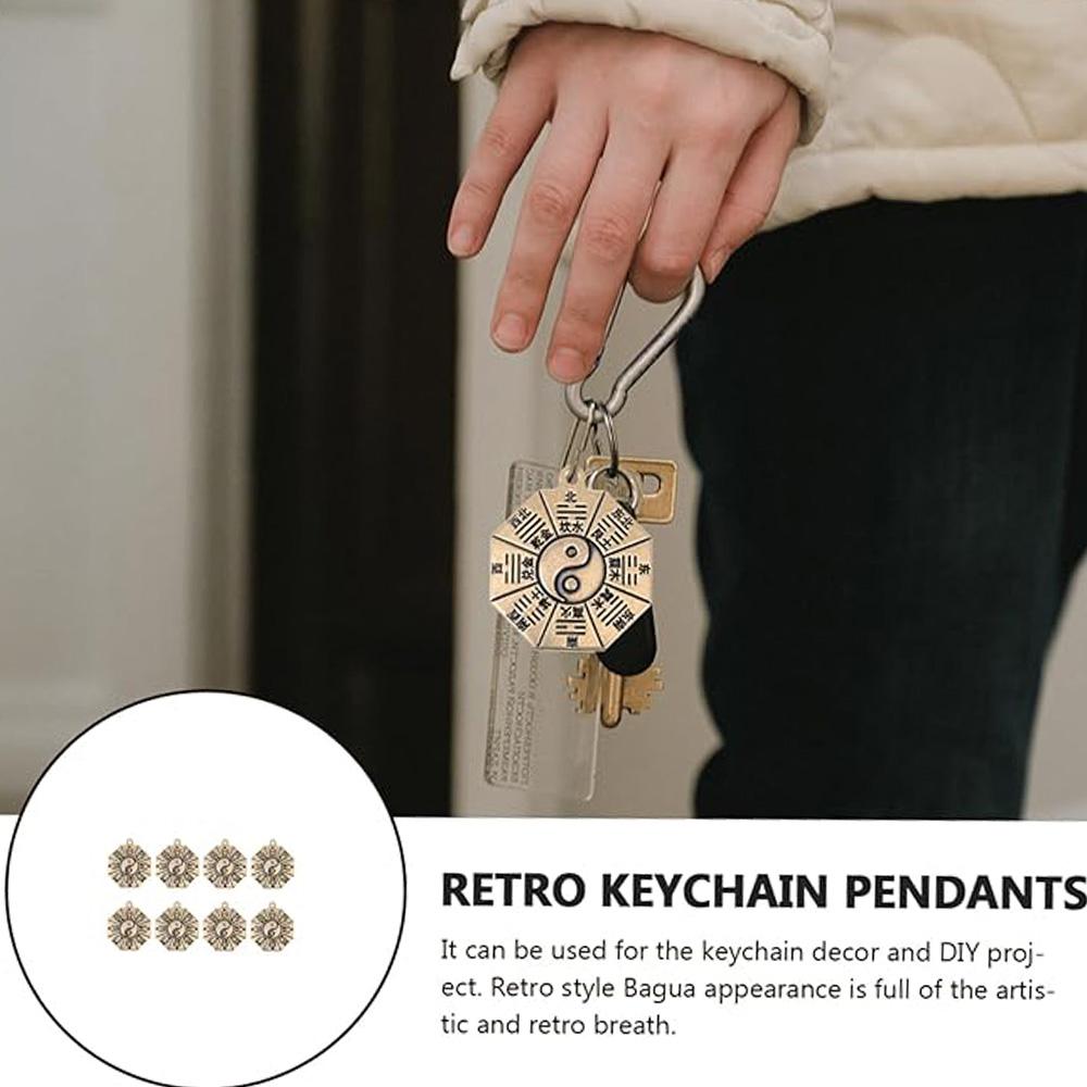 Retro Copper Keychain Pendants for DIY Crafting Unique Brass Bagua Design Handmade Durable Hanging Ornament Lucky Gifts