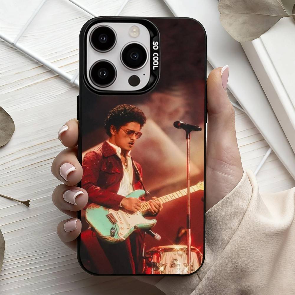 Coque de téléphone talentueuse B-Bruno M-Mars pour iPhone17,16,15,14,13,12,11 Plus,Pro Max Couverture plaquée Candy Noir Argent
