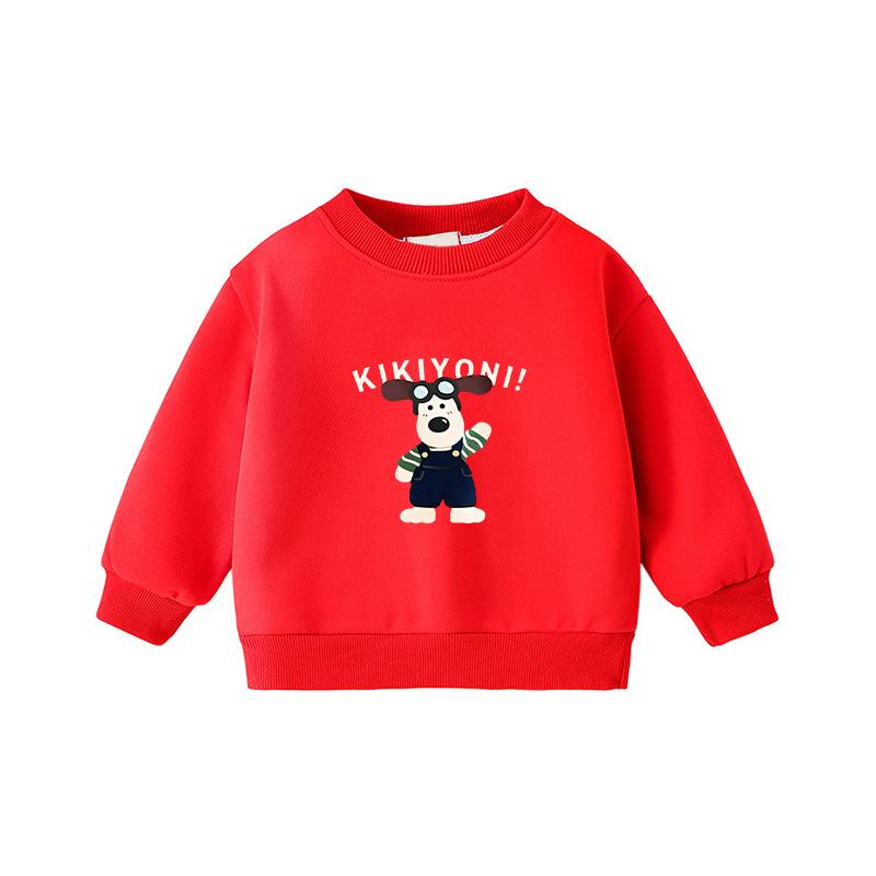 Popular Korean-Style Kids' Round Neck Long Sleeve Velvet-Lined Loose Hoodie
