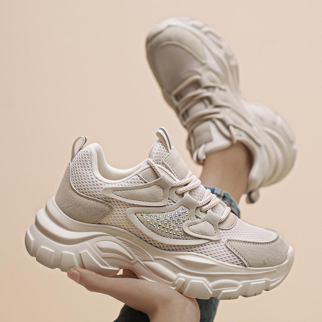 2025 Summer Mesh Sports Dad Shoes Women's Thick Soles Increase Ins Popular Fashion Versatile Breathable Soft Soles Single Shoes