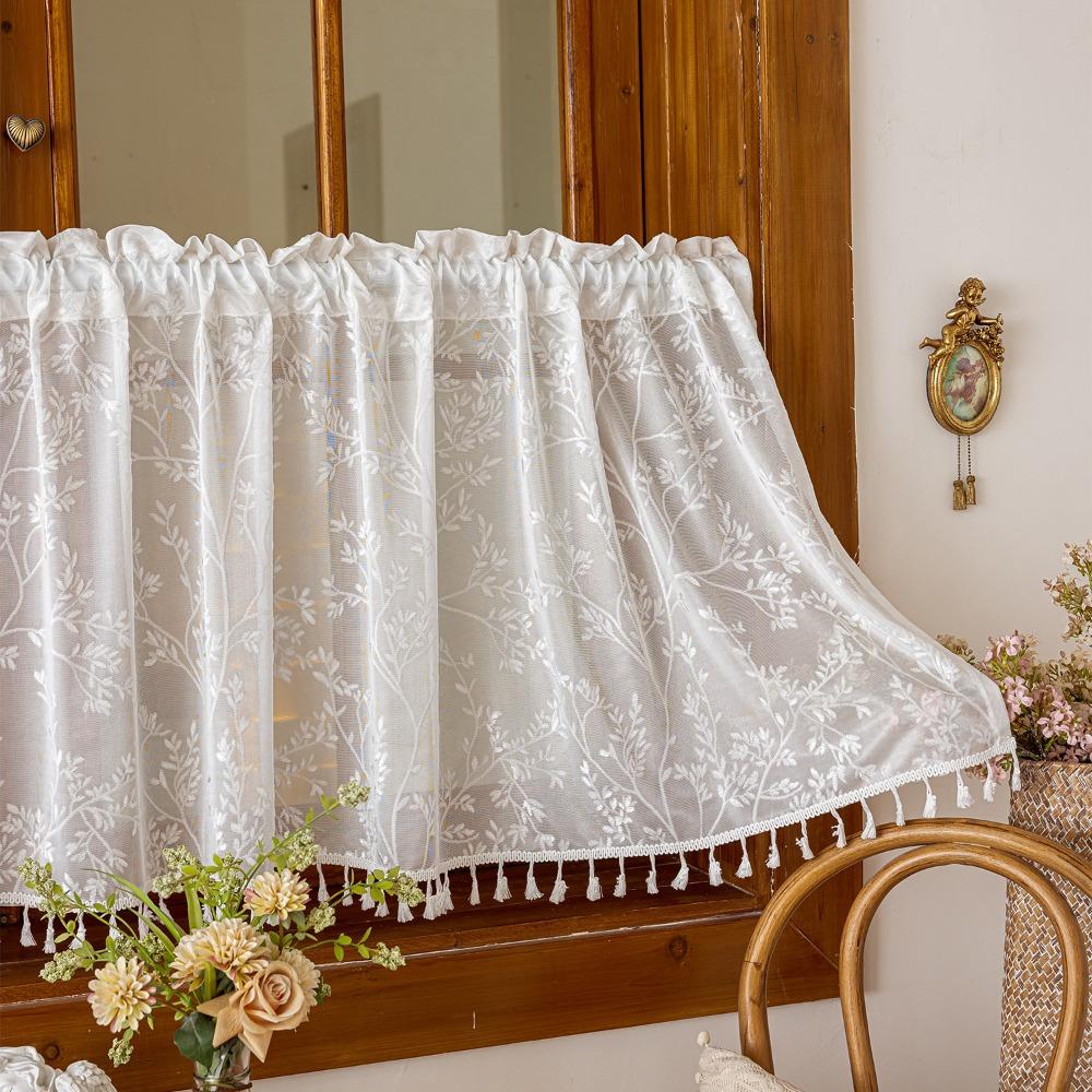 Pastoral Style Tulle Kitchen Curtain Sheer Voile Window Drapes Room Partition Curtain Living Room