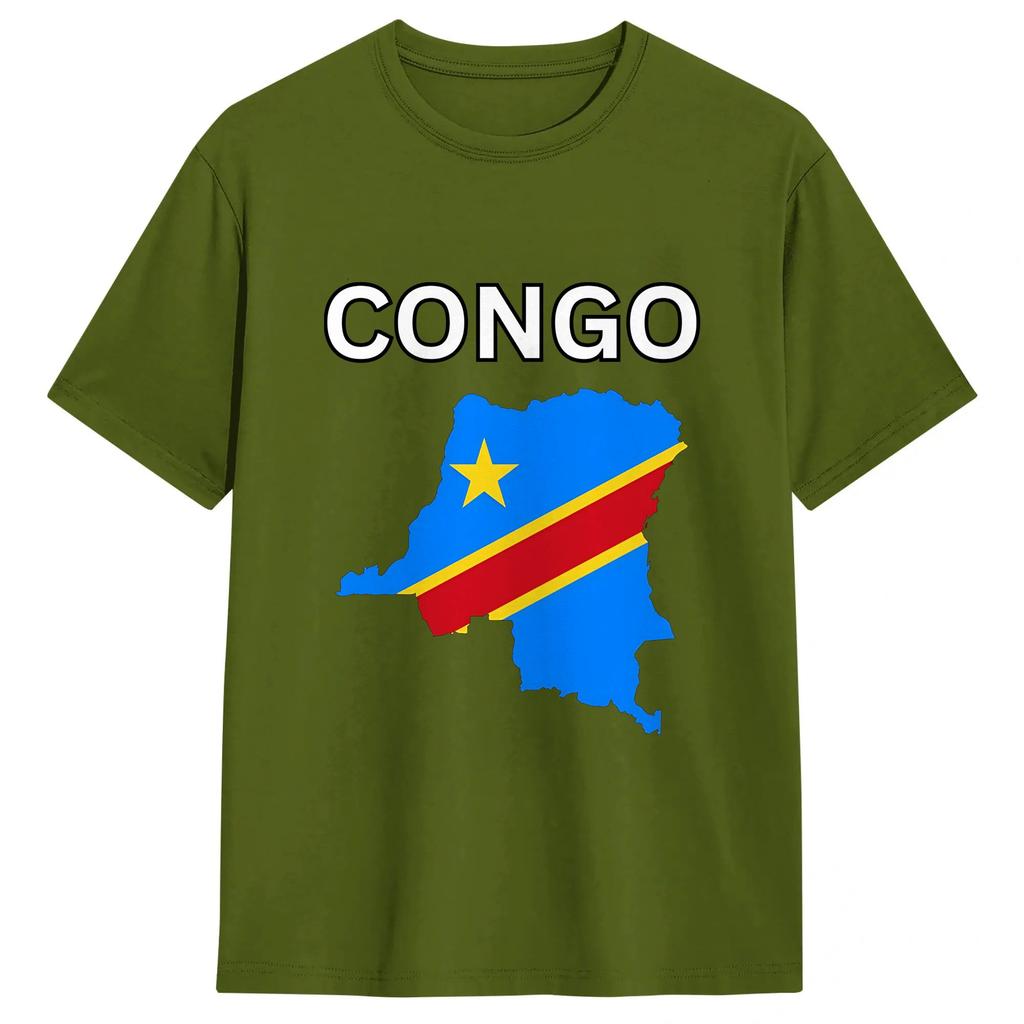 Congo Flag Tshirts For Unisex Leisure Cotton Tee Shirt Round Collar Short Sleeve T Shirt Printing Clothes