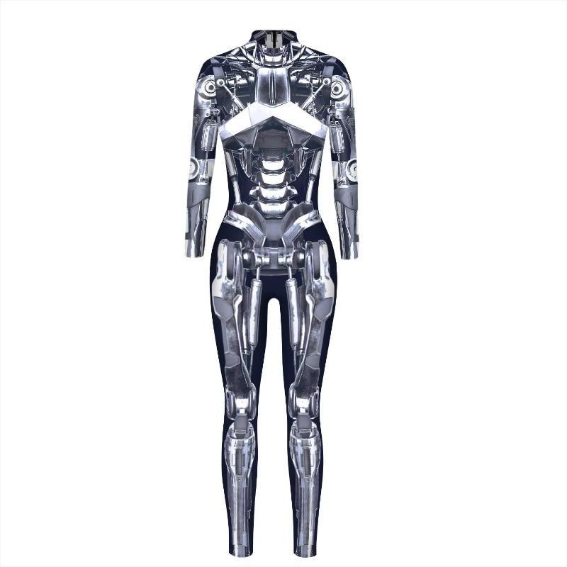 Retro Punk Printed Jumpsuits Fashion Cosplay Performance Costumes Long Sleeve Adult Zentai Suit Mechanical Bodysuit Clothes