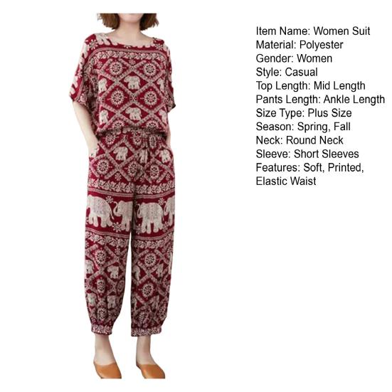 Set da 2 pezzi da donna T-shirt e pantaloni Girocollo Manica corta Top stampato Pantaloni lunghi a vita elastica larga con tasche laterali Abito casual per tutti i giorni