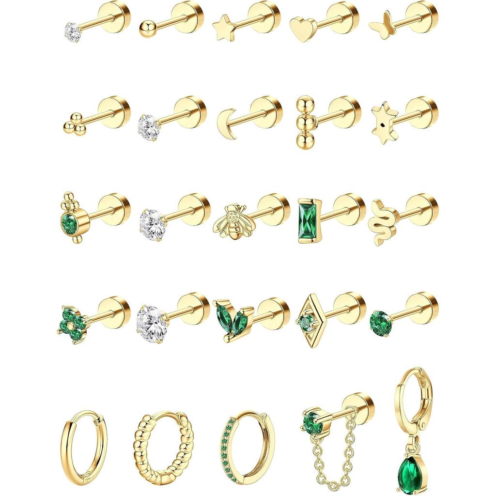 Bobisty 1PC Flat Back Earrings for Women Hypoallergenic Surgical Steel Earrings for Sensitive Ears 20G Cartilage Small Stud Hoop