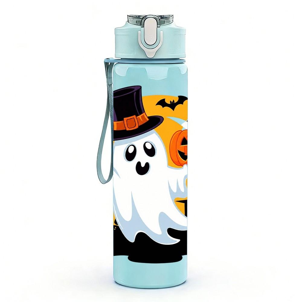 1PC Spooky Ghost Halloween Theme 750ml Color Plastic Sports Water Bottle Leakproof Flip Straw Lid Suitable for Sports Office Home Use