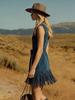 V-neck Faux Suede Lapel Tassel Dress with Zipper