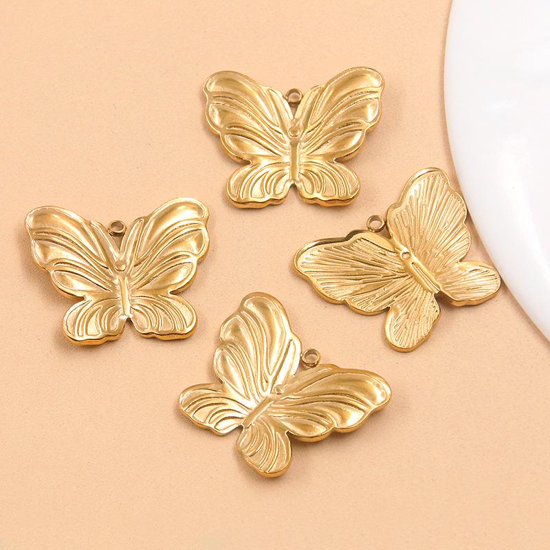 Butterfly Pendant Animal Charm - 304 Stainless Steel, 2 Colors & Styles, Hollow-Out Design