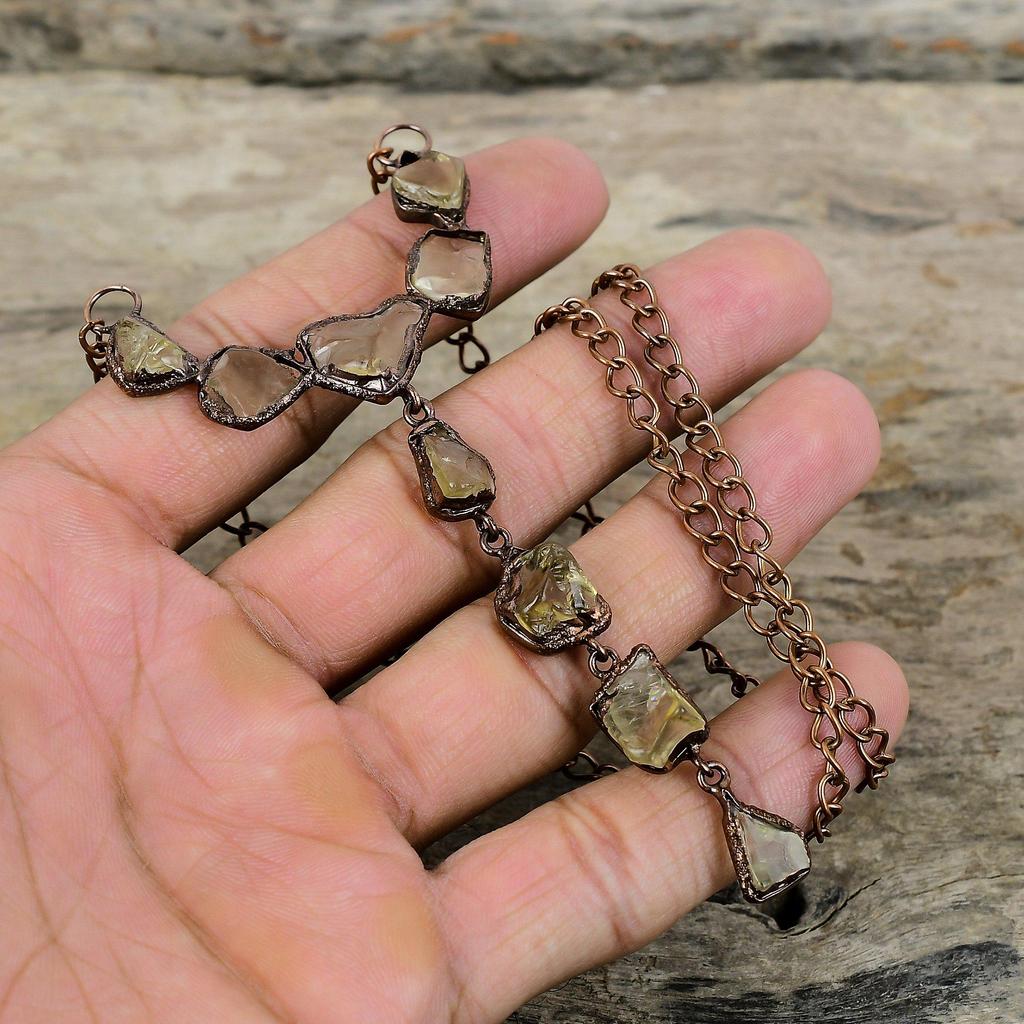 Citrine Rough Necklace Electroformed Copper Necklace Adjustable Chain Necklace Handmade Electroformed Jewelry Gemstone Necklace Gift For Her