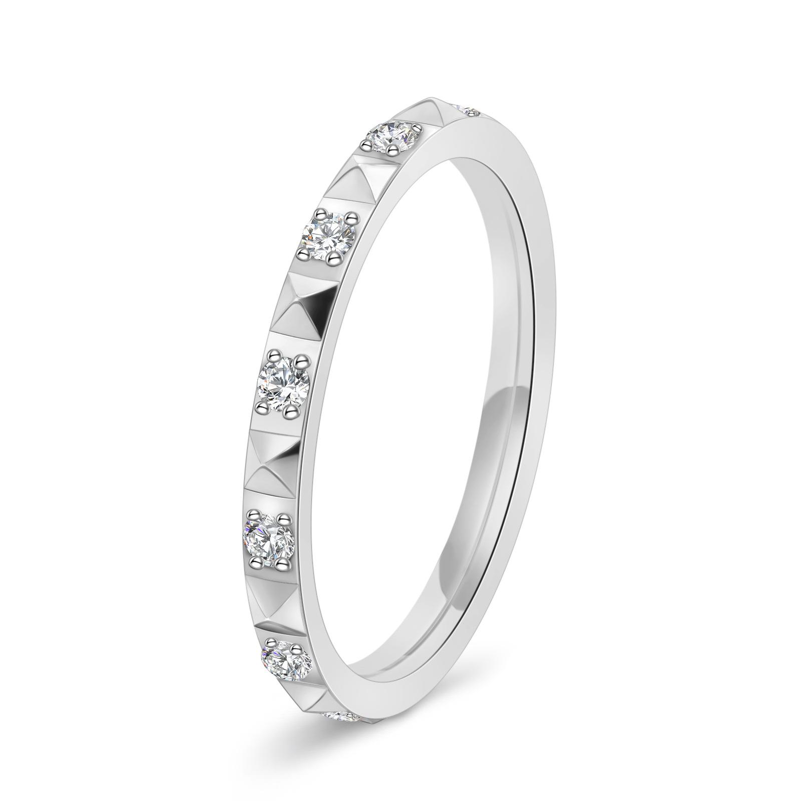 

2mm Thin Stainless Steel Pyramids CZ Eternity Ring Wedding Band for Women Girl Size 5-10 5 серебряный