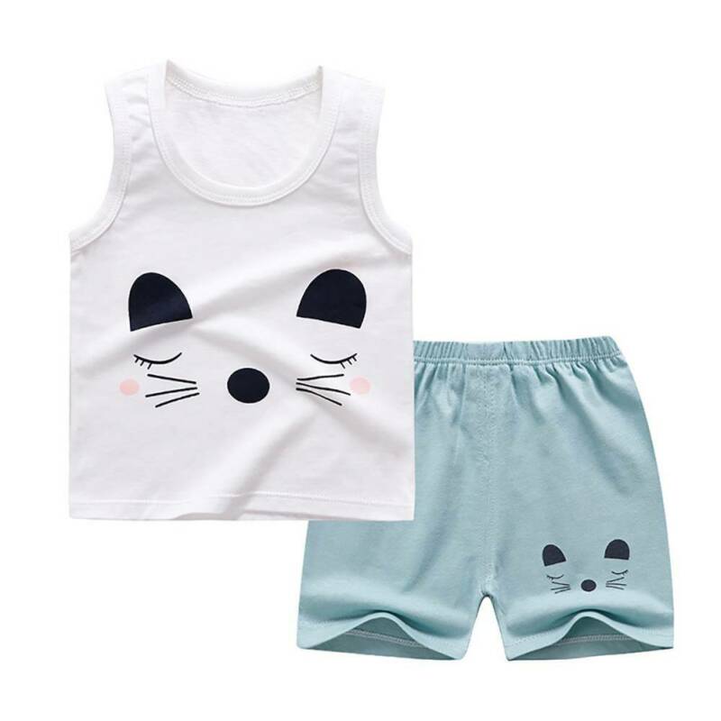 2Pcs/Set Baby Boys Kids Cute Vest T Shirt + Pants Cartoon Clothes Suit