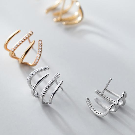 Yousheng 1 Pair Huggie Earrings Rhinestone Contrast Color Claw Shape Hollow Anti-allergy Electroplated Lightweight Stainless Ear Decoration Jewelry