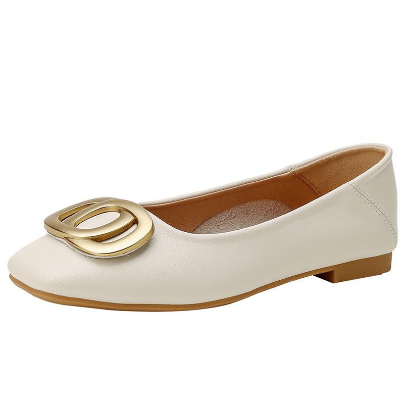Anti-genuine leather versatile grandma shoes women's shallow mouth square head one pedal Mary Jane soft flat single shoes women's summer