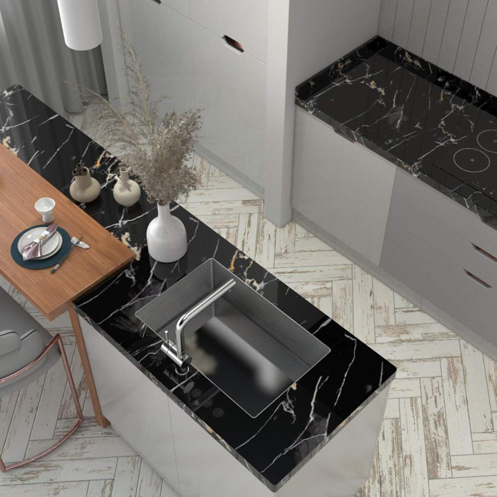 TOTIO Márvány Utánzat Vágó Márvány 40cm x Lehúzható Márvány Fali Papír Matrica Dekorációs DIY Falhoz Matt Márvány Hatású Lap, Fekete, Lap, Lap,