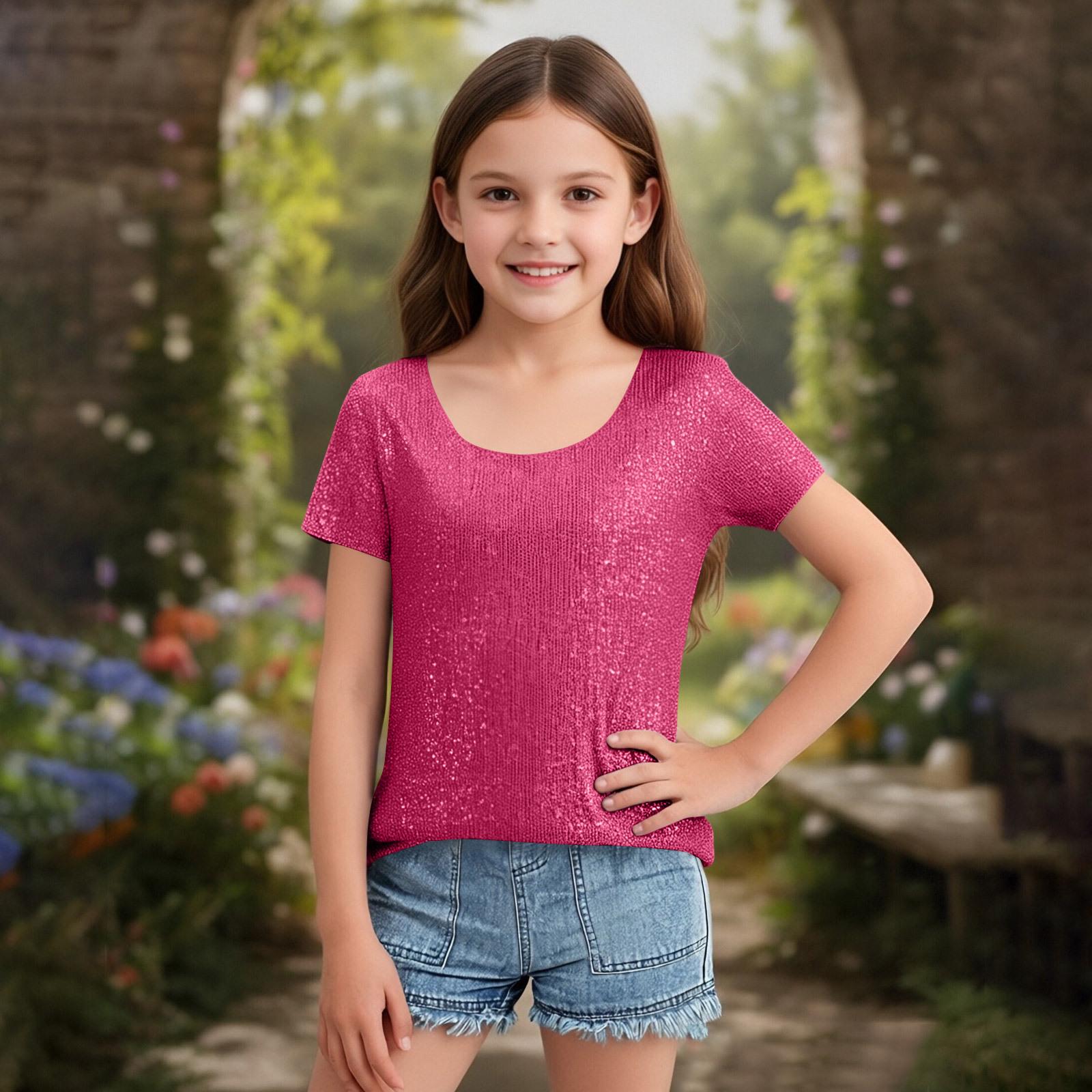 

Girls Long Sleeve Sequin Sparkly Neck Loose Pullover Casual Cute Tops 160 червоний
