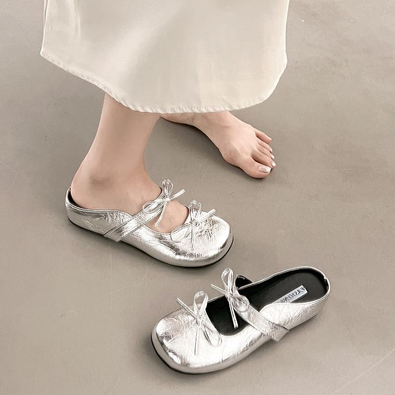 

Fashion tribal bow red Mary Jane shoes children s summer new with skirt flat single shoes trend 40 серебряный