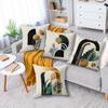 Mid-Century Modern Geometric Arch Throw Pillow Covers Emerald Green & Gold Foil Plant Print Cushion Cases, Minimalist Home Decor