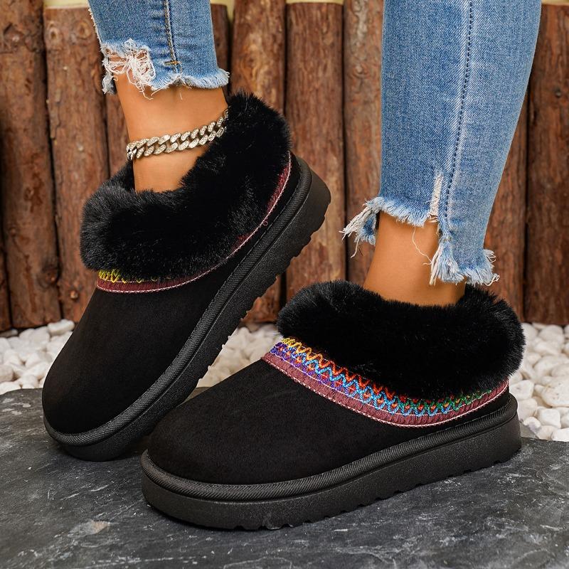 New Round Toe Thick-soled Snow Boots for Women, Plus-size Fleece Short-top Cotton Shoes