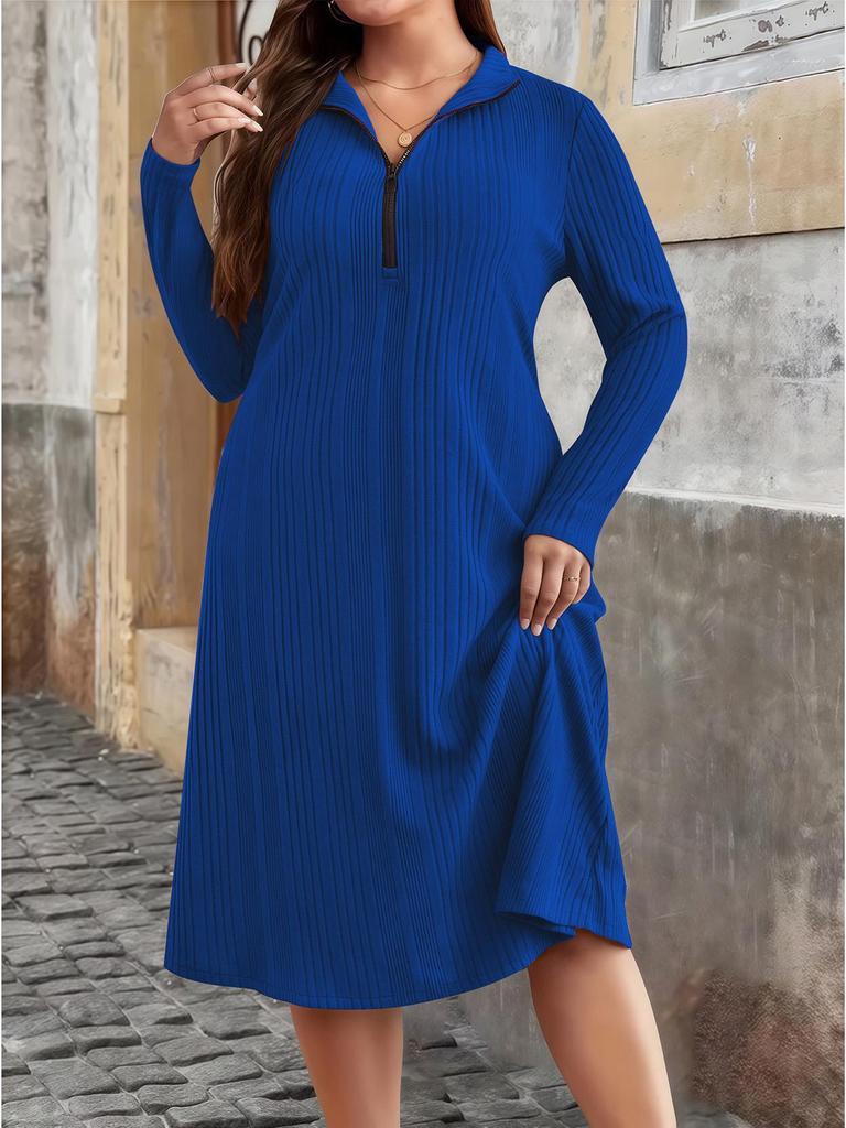 2025 Autumn/Winter European Plus Size Women's Round Neck Zippered Striped Dress