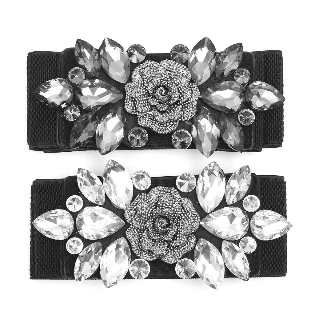 Women Belts Wide Floral Rhinestone Belt Buckle Stretchy Elastic Waist
