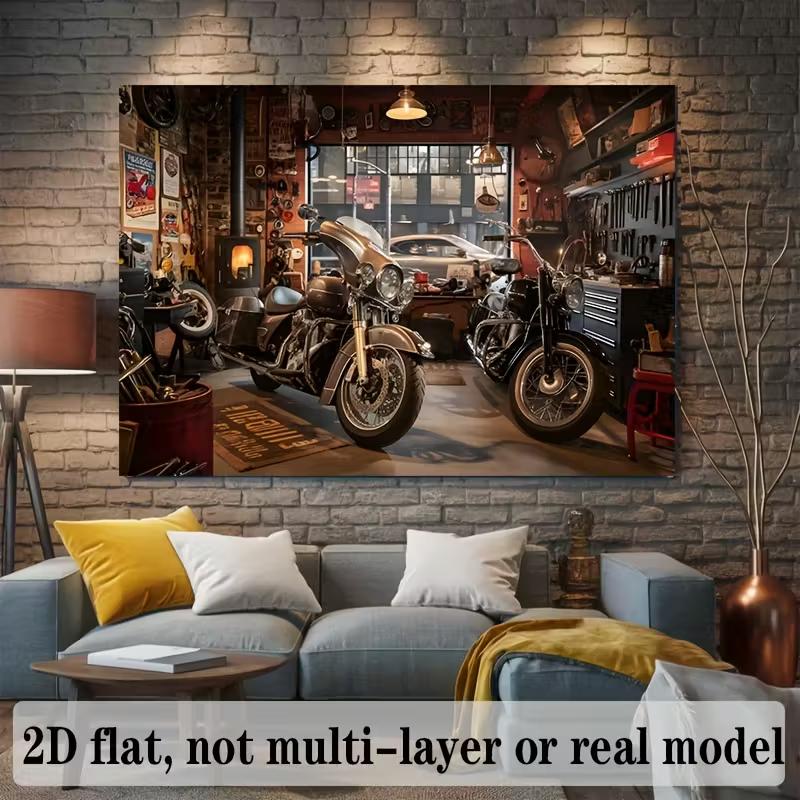 2D Vintage Motorrad Werkstatt Kulisse Banner - Biker Party Foto Hintergrund
