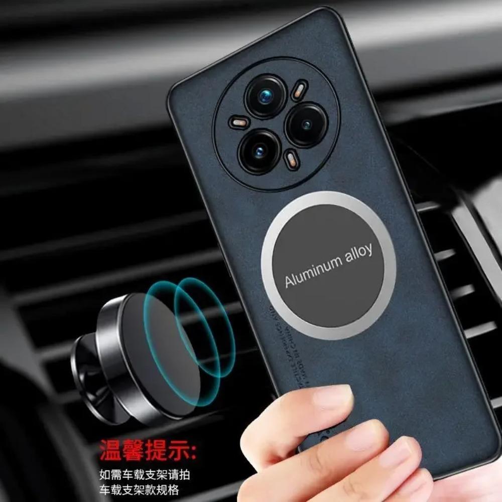 Leder Metall Magnetisch Auto Halter Hülle Für Realme 14 Pro Plus 13 12 C75 C65 NOE7 GT7 Pro 5G PU+TPU Retro Schutz Hülle