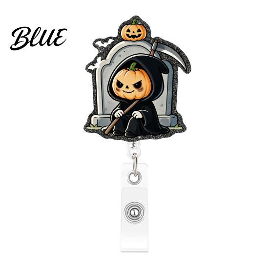 Halloween Badge Reel Retractable Reel Cute Pumpkin And Grim Reaper Design Acrylic Work Holder Smooth Pull Cord Clip for Nurse Doctor Teacher ID Card