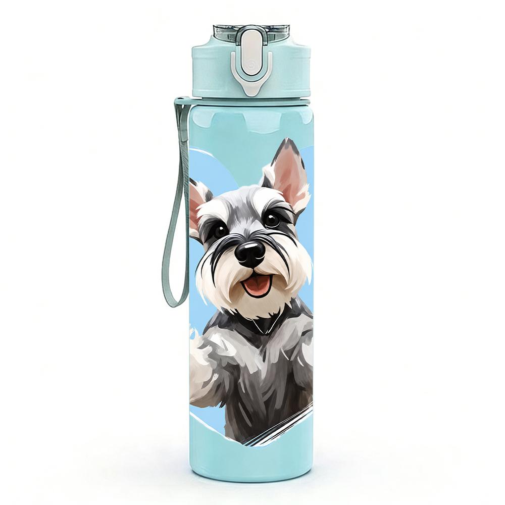 1PC Schnauzer Dog Blue Heart 750ml Color Plastic Sports Water Bottle Leakproof Flip Straw Lid Suitable for Sports Office Home Use