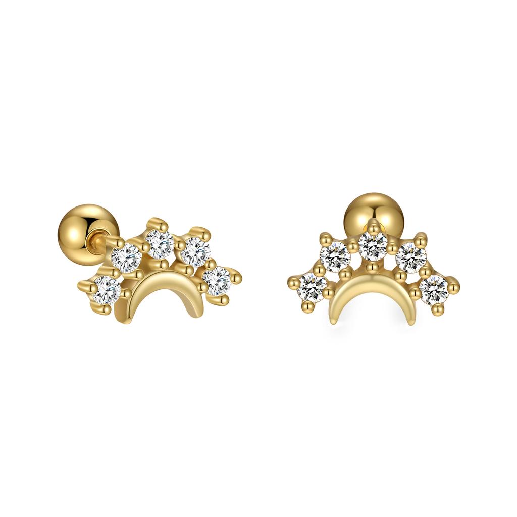 925 Sterling Silver Moon Star Stud Earrings - Shiny Zircon Inlaid Celestial Ear Jewelry for Women Gold/Silver Fashion Daily