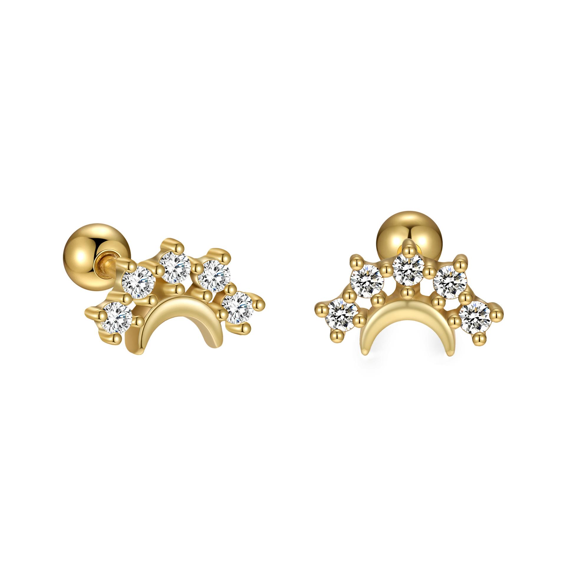 

925 Sterling Silver Moon Star Stud Earrings - Shiny Zircon Inlaid Celestial Ear Jewelry for Women Gold/Silver Fashion Daily золотой