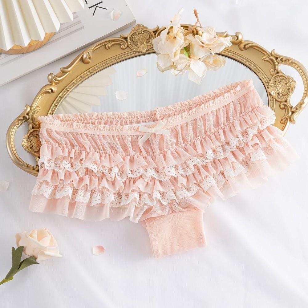 Layered Cake Design Lace Panties Bow Mesh Sweet Lace Briefs Romantic Women's Underwear Daily Wear