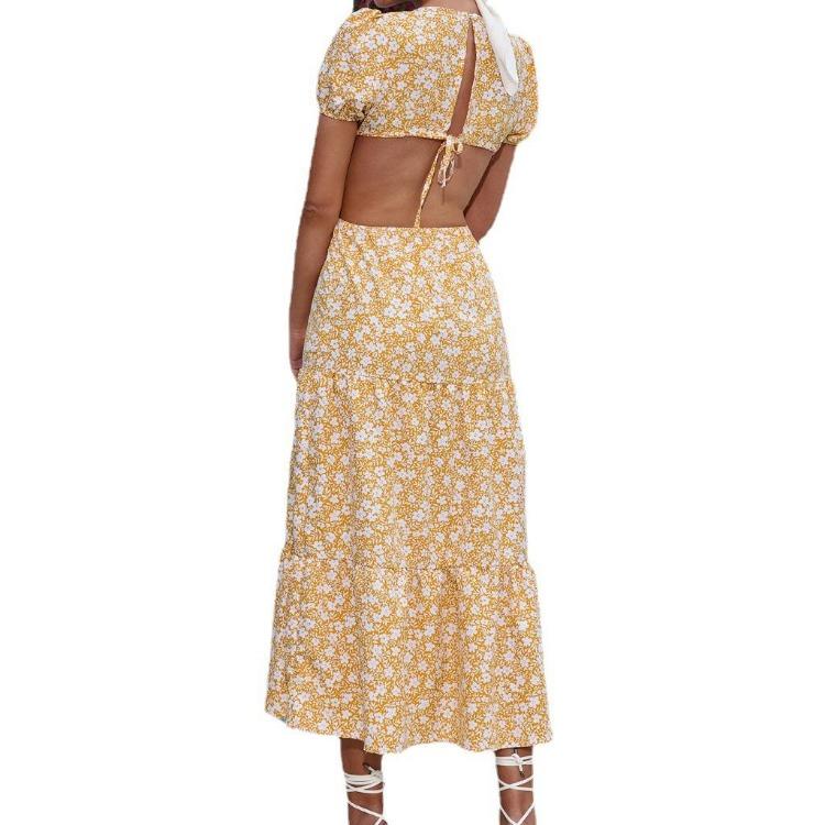 Kvinner Sexy Ryggløs Blomstrete Chiffon Strandkjole Sommer Stor Sving S-XL