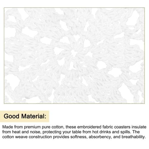 Uxcell Fabric Coasters, Set of 8, Cotton Crochet Doilies with Lace Embroidered Cup Mats and Floral Patterns for Wedding Party Decorations (White)