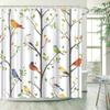 1pc Colorful Birds Watercolor Shower Curtain, Nature-Inspired Polyester Fabric, Water-Resistant Bathroom Decor with 12 Hooks,